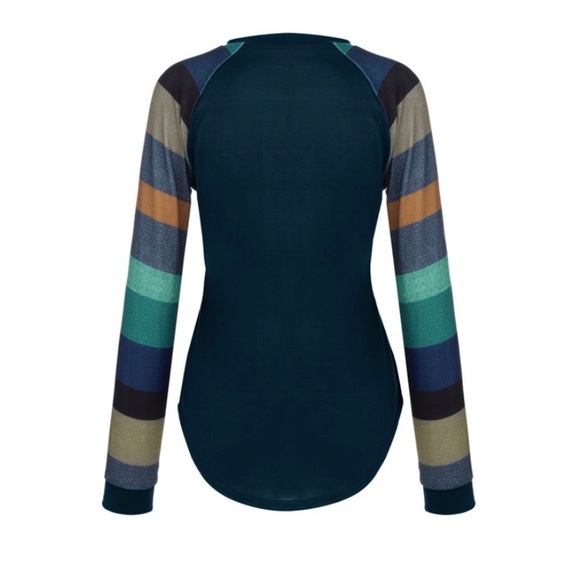 Blue Stripped Sleeve Top - Picture 4 of 4